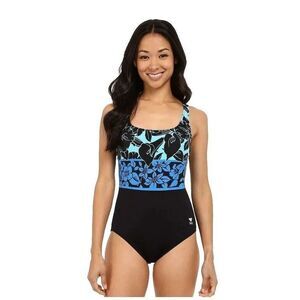 TYR Women Narciso Aqua ControlFit 1pc SwimSuit TAQNC7A Black Blue Size 10, $80